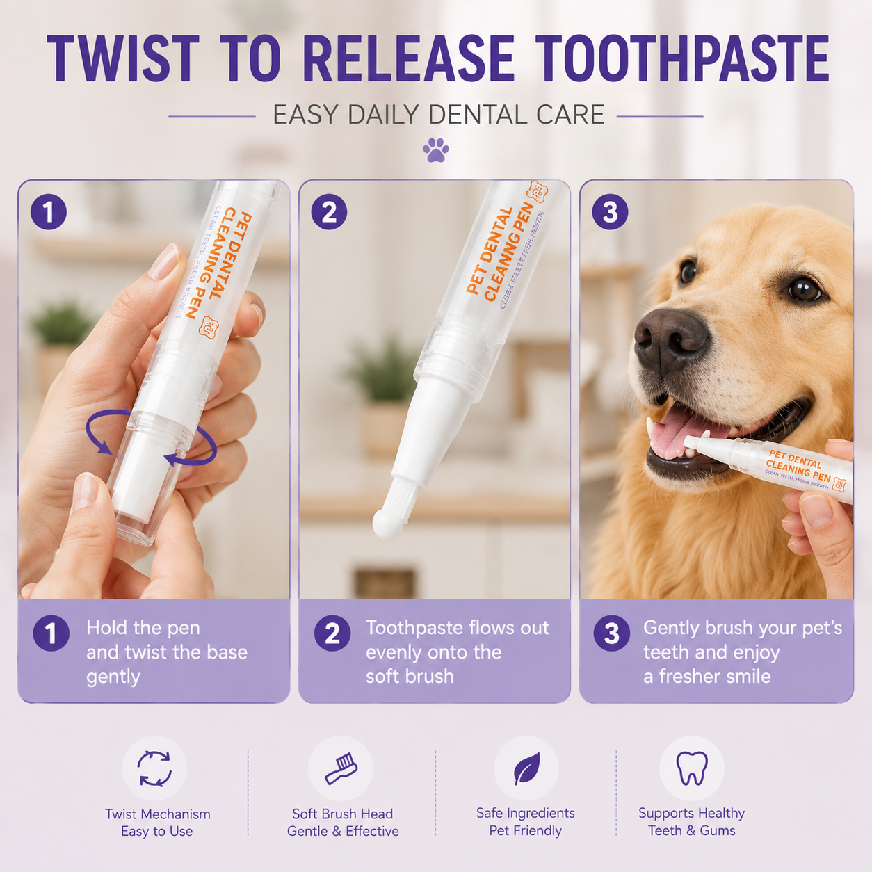 2-in-1 Pet Dental Care Pen | Toothpaste & Brush For Dogs & Cats