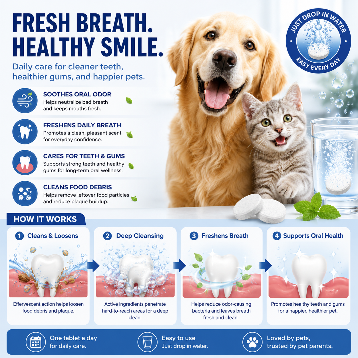 No Brushing. No Struggling. Just Cleaner Teeth With Their Daily Water.