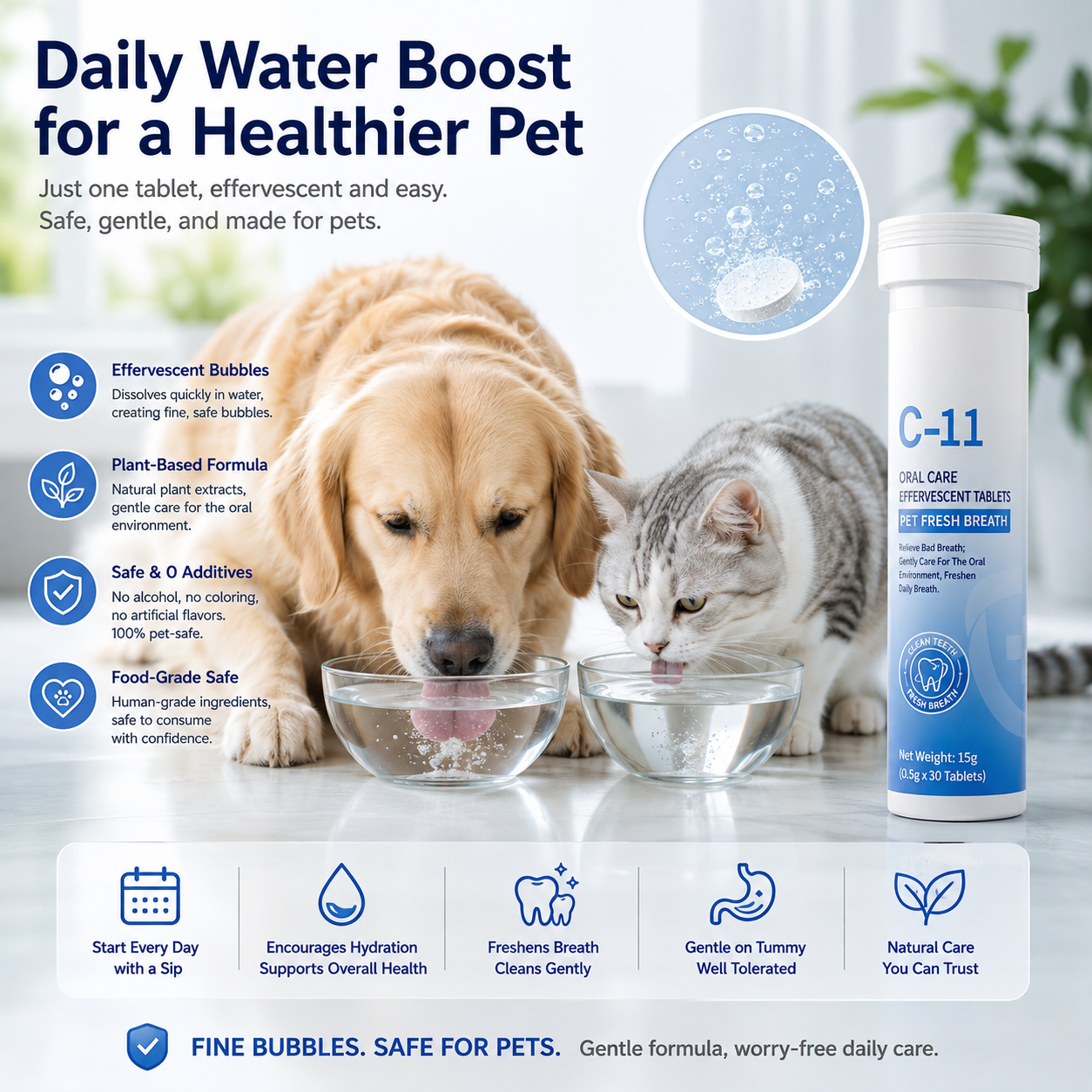 No Brushing. No Struggling. Just Cleaner Teeth With Their Daily Water.