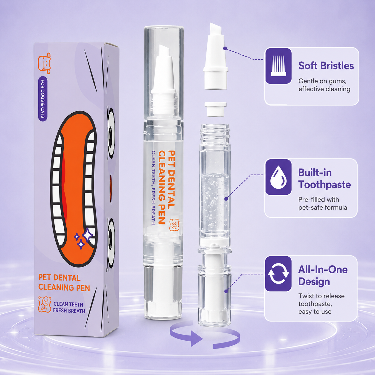 2-in-1 Pet Dental Care Pen | Toothpaste & Brush For Dogs & Cats